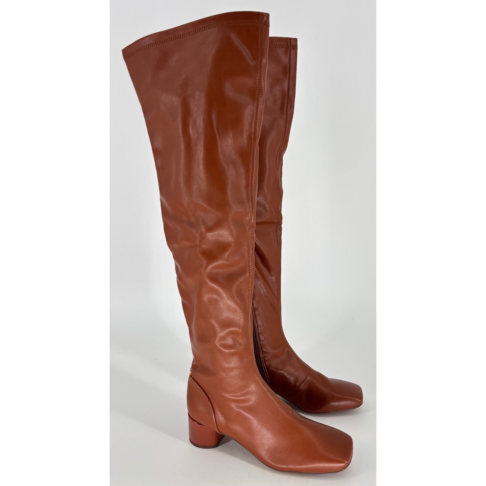 Franco Sarto Novara Over the Knee Square Toe Boots Acorn Brown Tan Women Size 6